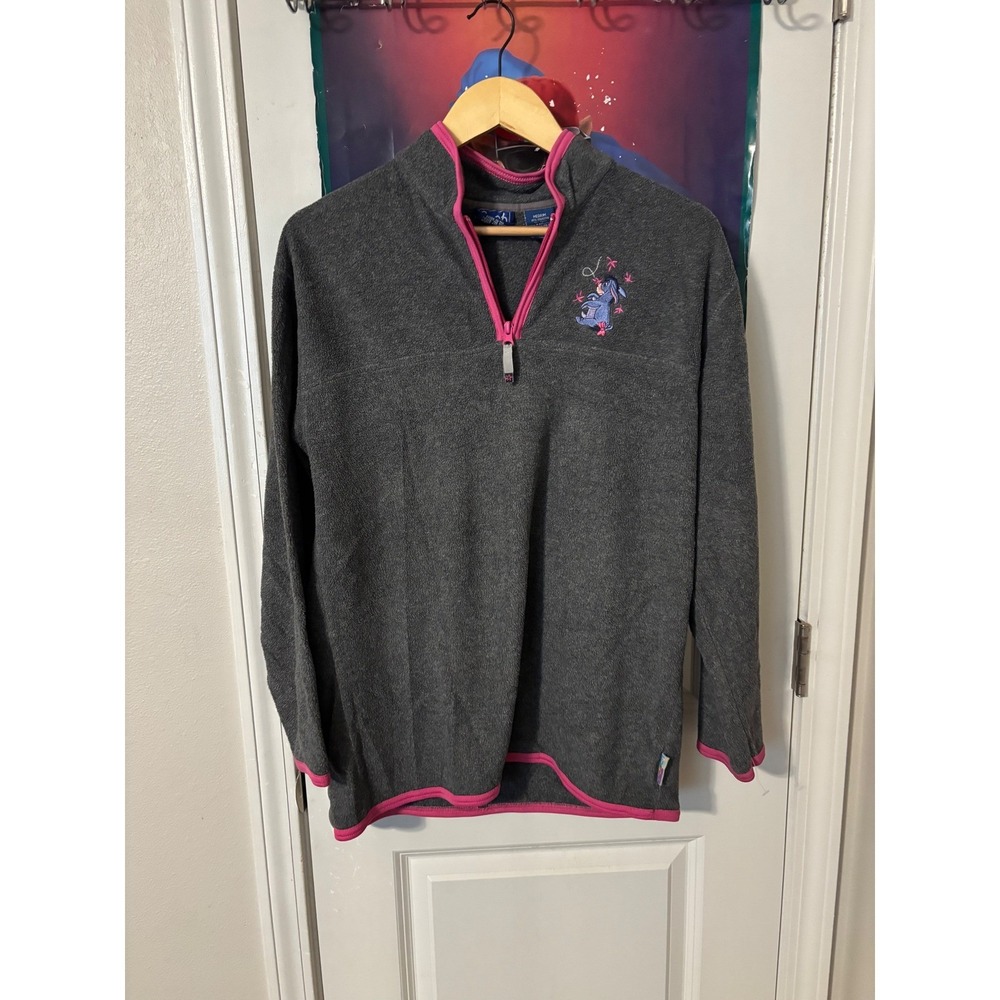 Disney Pooh Eeyore Fleece Pullover Sweatshirt Women's Medium Gray Pink y2k